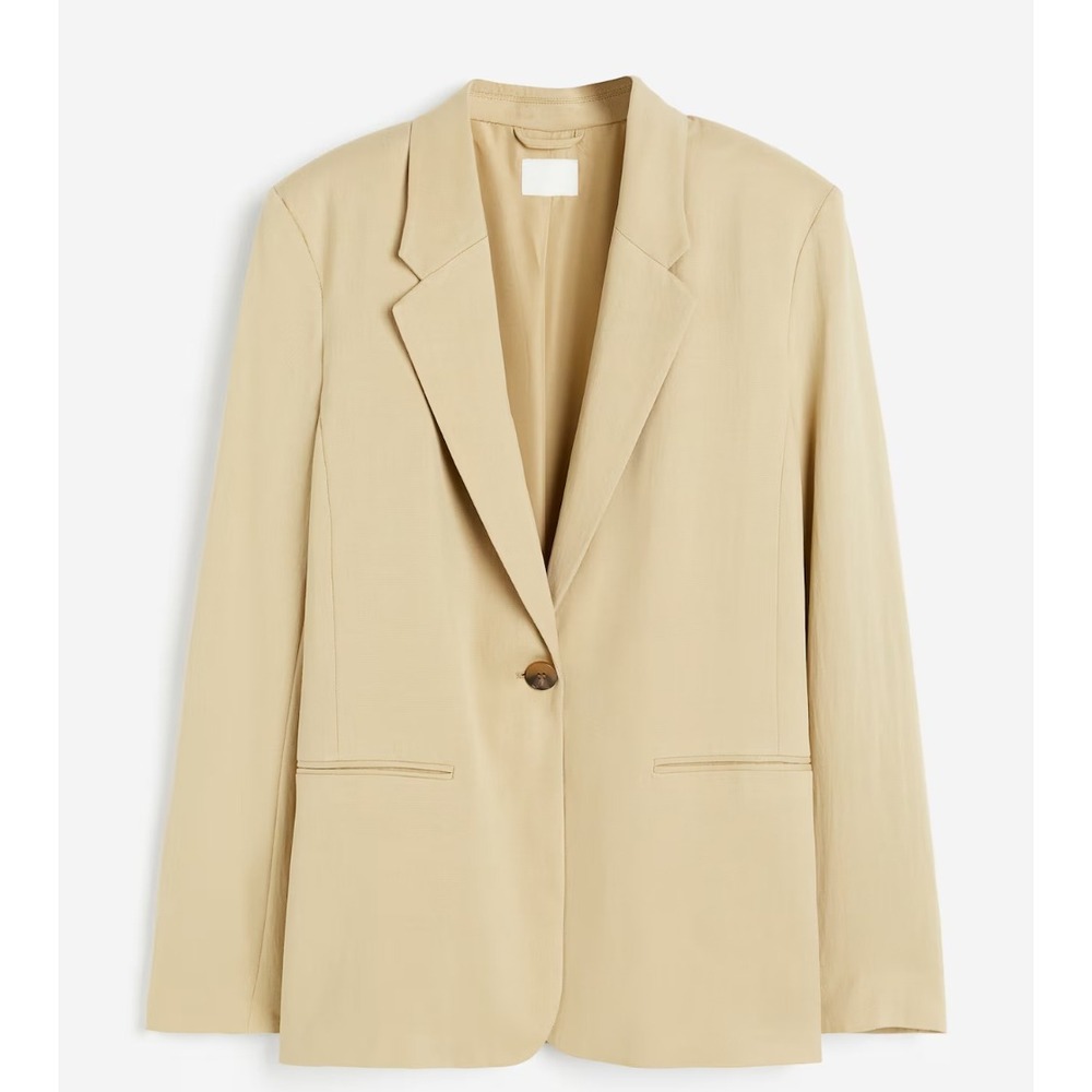 NEW H&M Oversized Blazer Size L Dusty Yellow Beige Lyocell Viscose Single Button